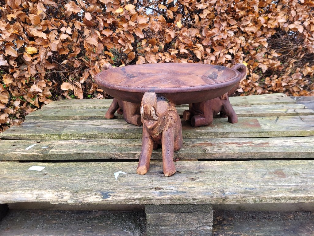 nr 2 handgemaakte teak houten olifanten schaal, Antiek en Kunst, Kunst | Beelden en Houtsnijwerken, Ophalen, Handgemaakt, Houtsnijwerk