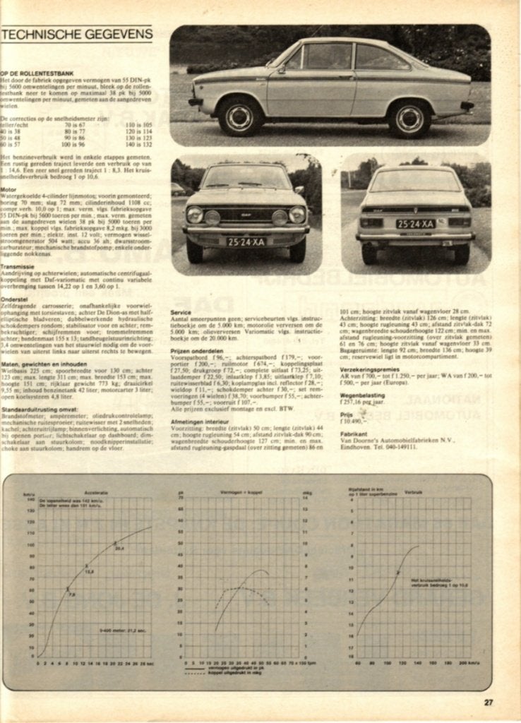 Autovisie test Daf Marathon Coupe Juni 1973, Ophalen of Verzenden, Gelezen, Overige merken