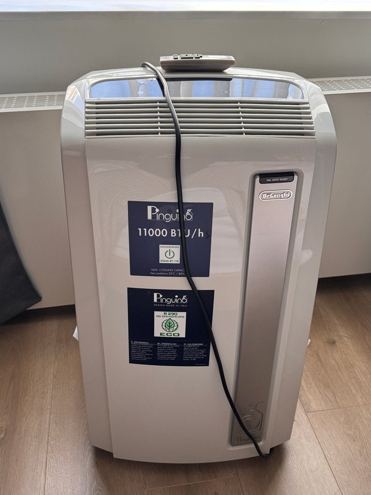 Delonghi Pinguino Mobiele Airco 11000 BTU/h, Witgoed en Apparatuur, Ophalen, Gebruikt, 3 snelheden of meer, Koelen en Ontvochtigen