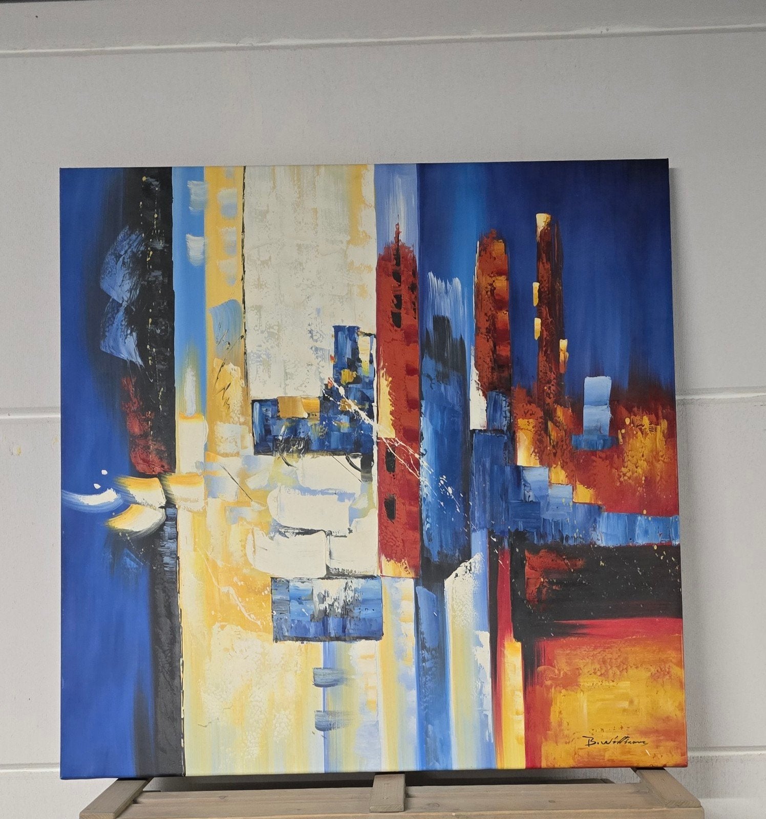 Abstract schilderij stad skyline kleurrijk canvas, Ophalen of Verzenden