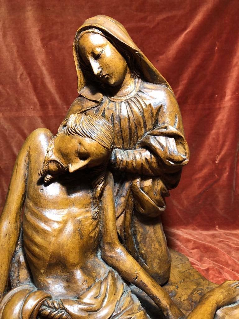 Grote antiek houten Pieta., Antiek en Kunst, Ophalen of Verzenden, Hout, Beeld, Religie