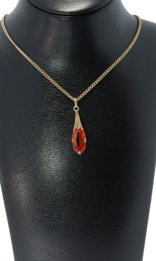 Citrien 14k gouden retro ketting hanger dames vintage, Voordeelsieraden, Ophalen of Verzenden, Zo goed als nieuw, Met edelsteen