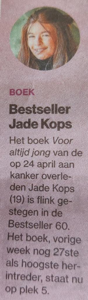 Bestseller Jade Kops krantenartikel krantenknipsel, Ophalen of Verzenden, 1980 tot heden, Nederland, Knipsel(s)