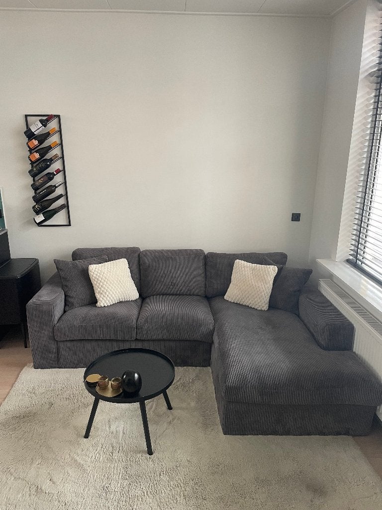 Loungebank Ribstof Grijs, Ophalen, Hoekbank, Zo goed als nieuw, 200 tot 250 cm