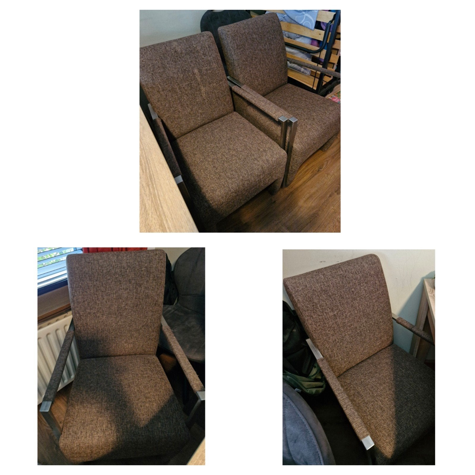 Gratis 4 bruine eetkamerstoelen, Ophalen, Gebruikt, Bruin, Stof