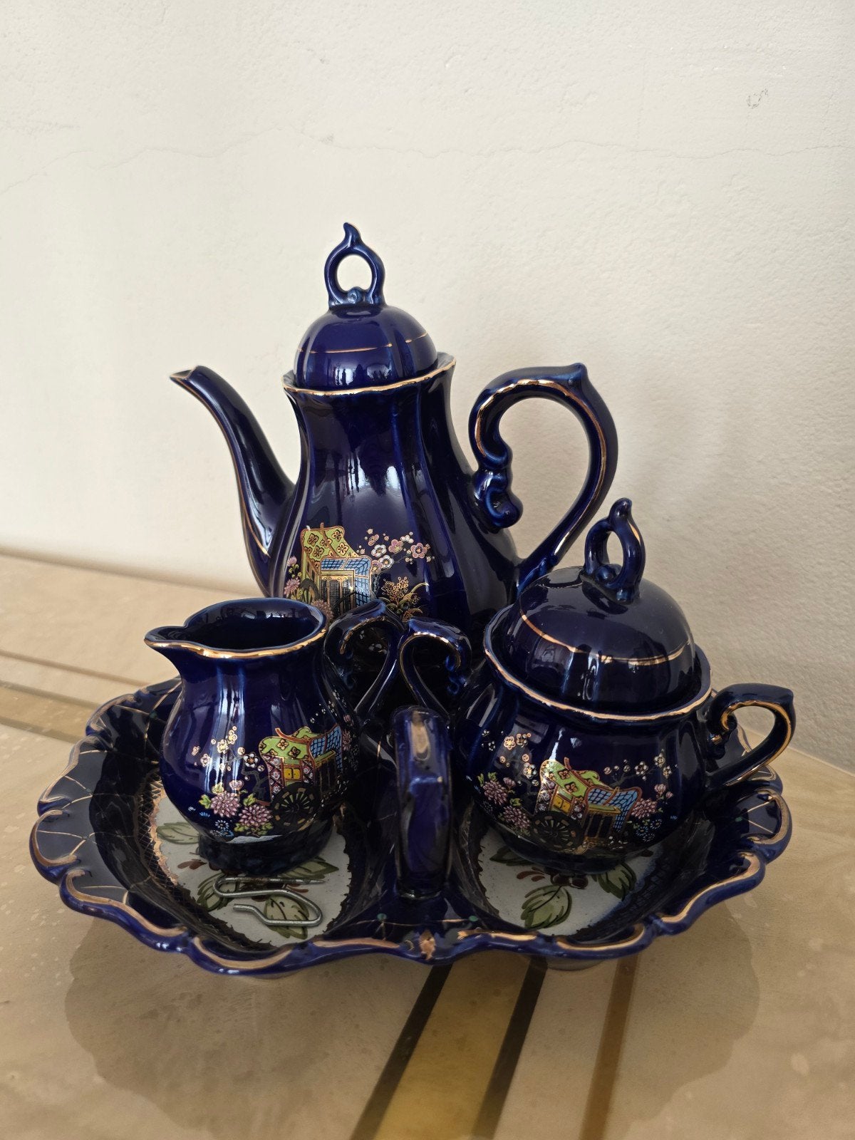 Prachtig porseleinen theeservies in kobaltblauw, Antiek en Kunst, Antiek | Porselein, Ophalen of Verzenden