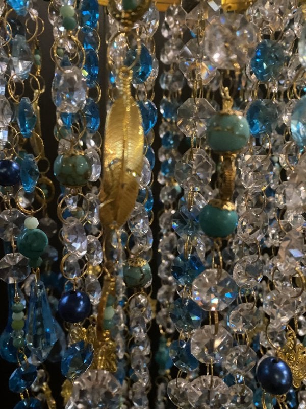 Handmade lamp suncatcher turquoise hanglamp plafondlamp VdlM, Huis en Inrichting, Ophalen of Verzenden, Nieuw, Glas, Hotel Chique Hollywood Regency Ibiza lampje Boho kroonluchter