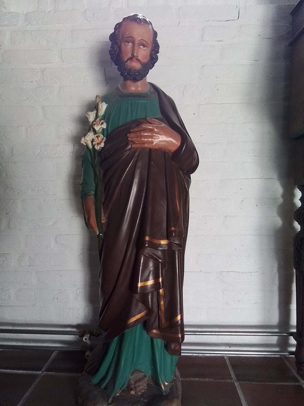 Groot antiek kerkbeeld van Sint Jozef met lelies - 103 cm, Ophalen