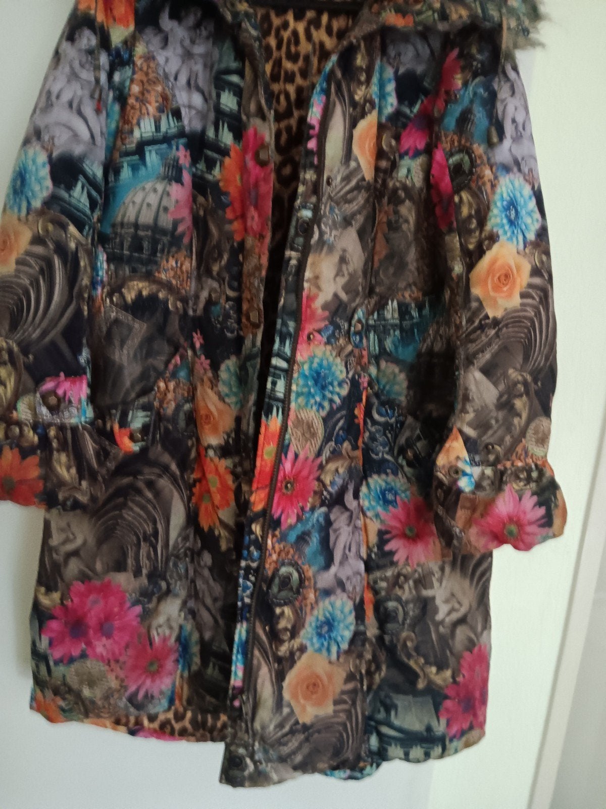 Unieke kleurrijke winterjas met luipaardprint voering, Kleding | Dames, Maat 38/40 (M), Meerkleurig, Ophalen of Verzenden, Onbekend