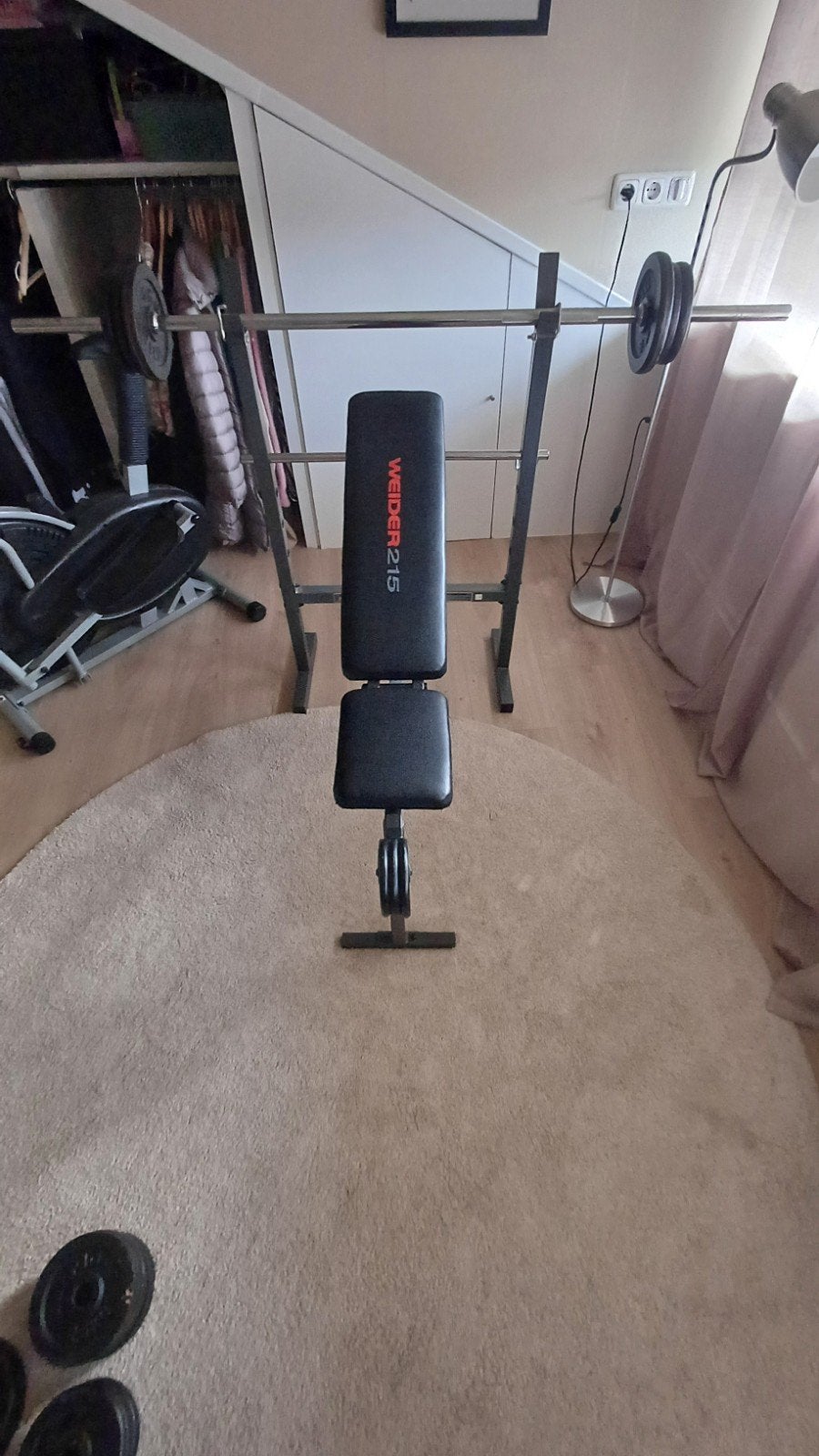 Weider 215 Krachtstation met halterbank en gewichten, Ophalen, Benen, Gebruikt, Krachtstation