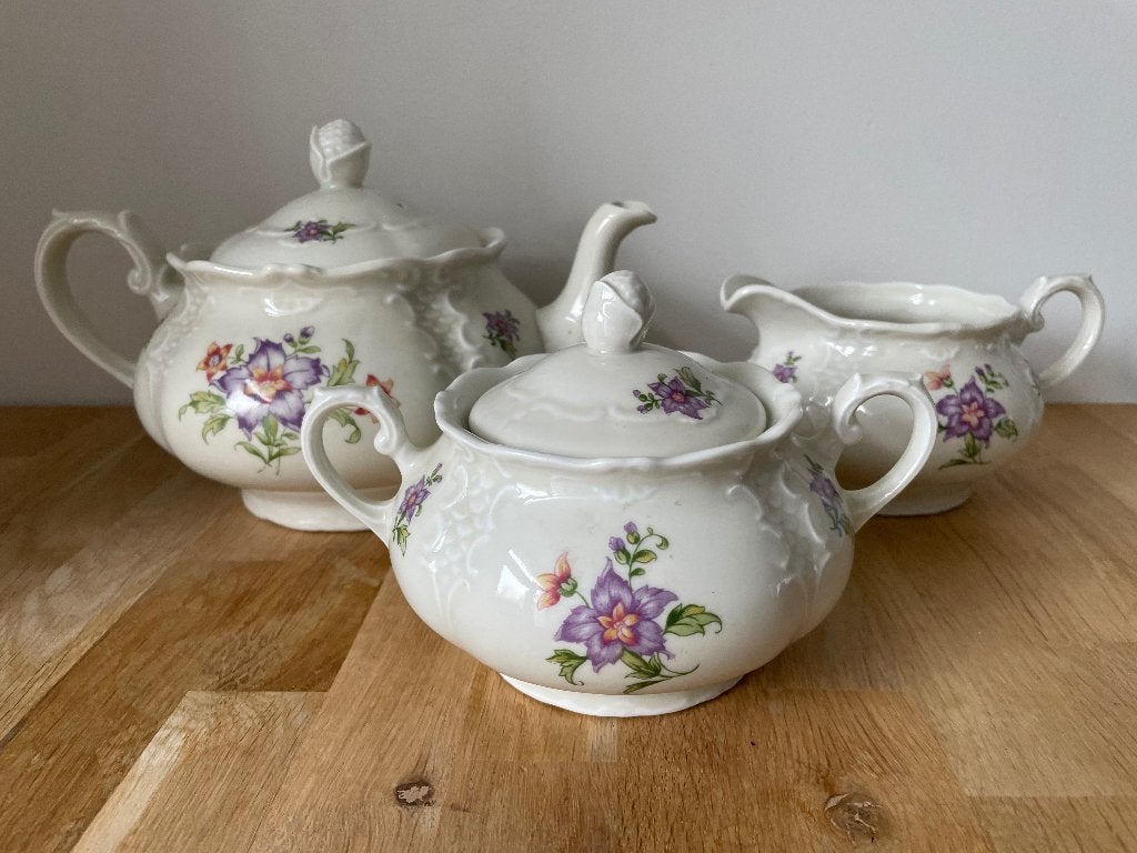 Vintage Mosa Maastricht theepot suikerpot melkkan gebloemd, Ophalen of Verzenden