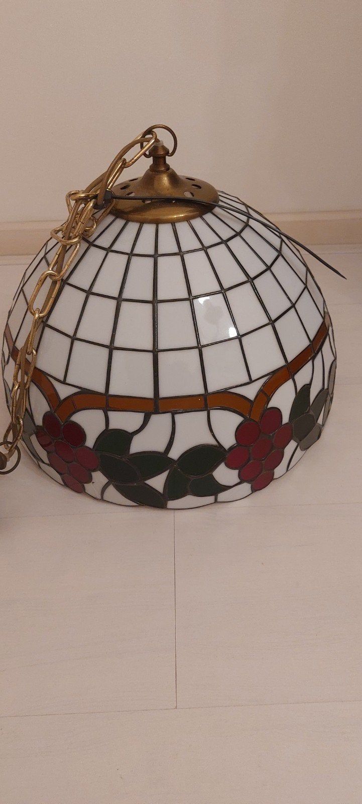 Zeldzame hanglamp glas in lood /rode druiven, Ophalen, Glas, Minder dan 50 cm