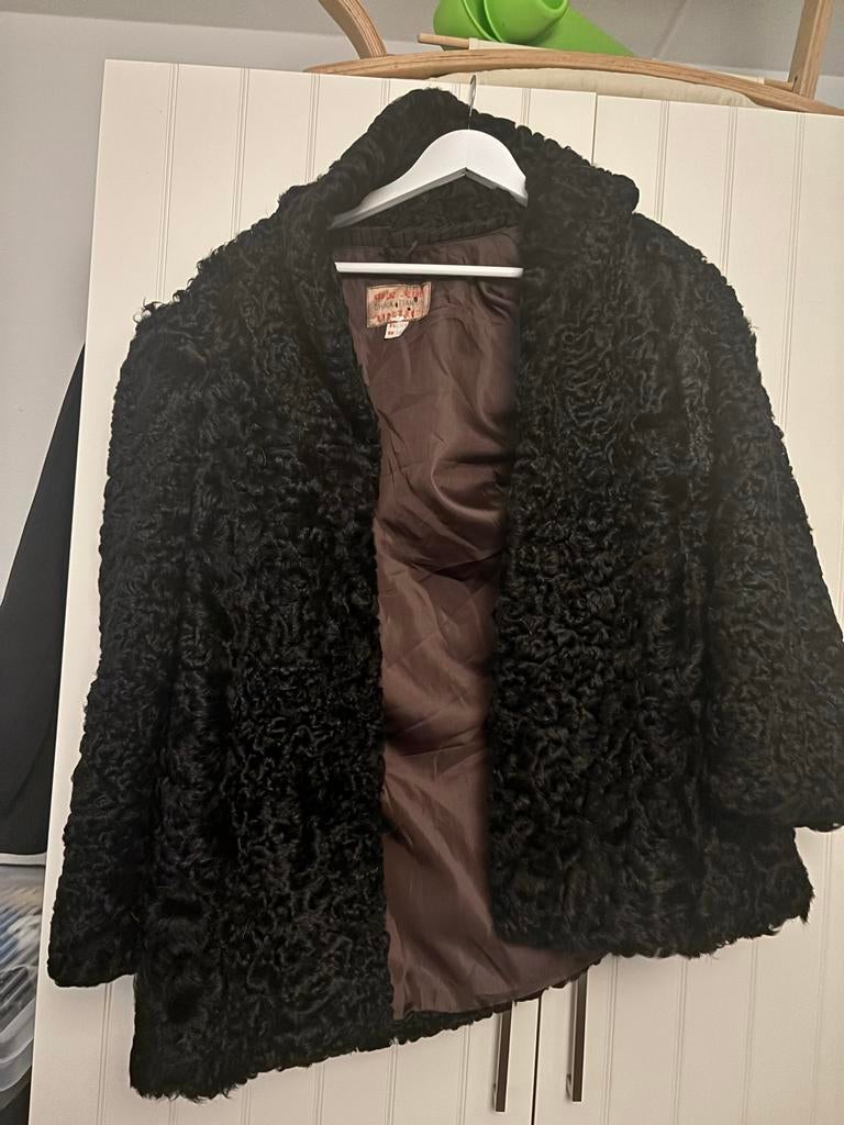 Vintage Zwarte Krulbont Jas - China Tian, Ophalen of Verzenden, Zo goed als nieuw, Zwart
