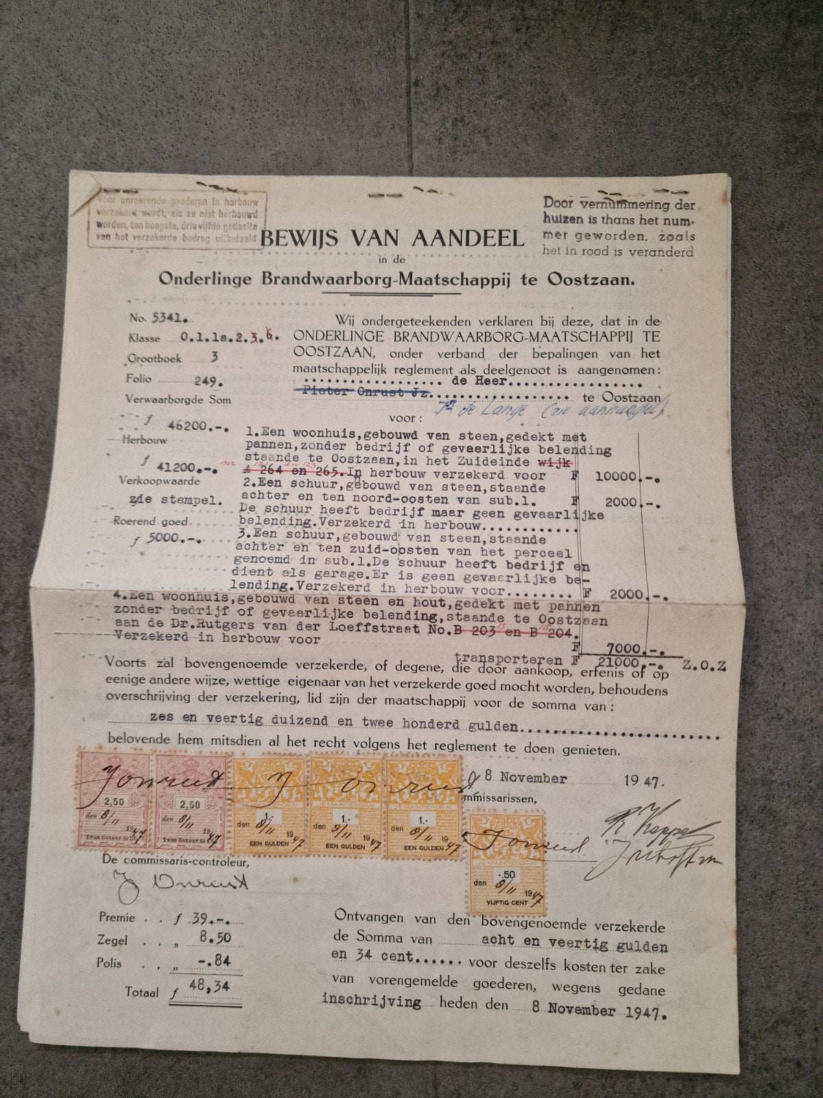 Onderlinge Brandwaarborg-Maatschappij te Oostzaan Aandeel, Ophalen of Verzenden, 1920 tot 1950, Aandeel