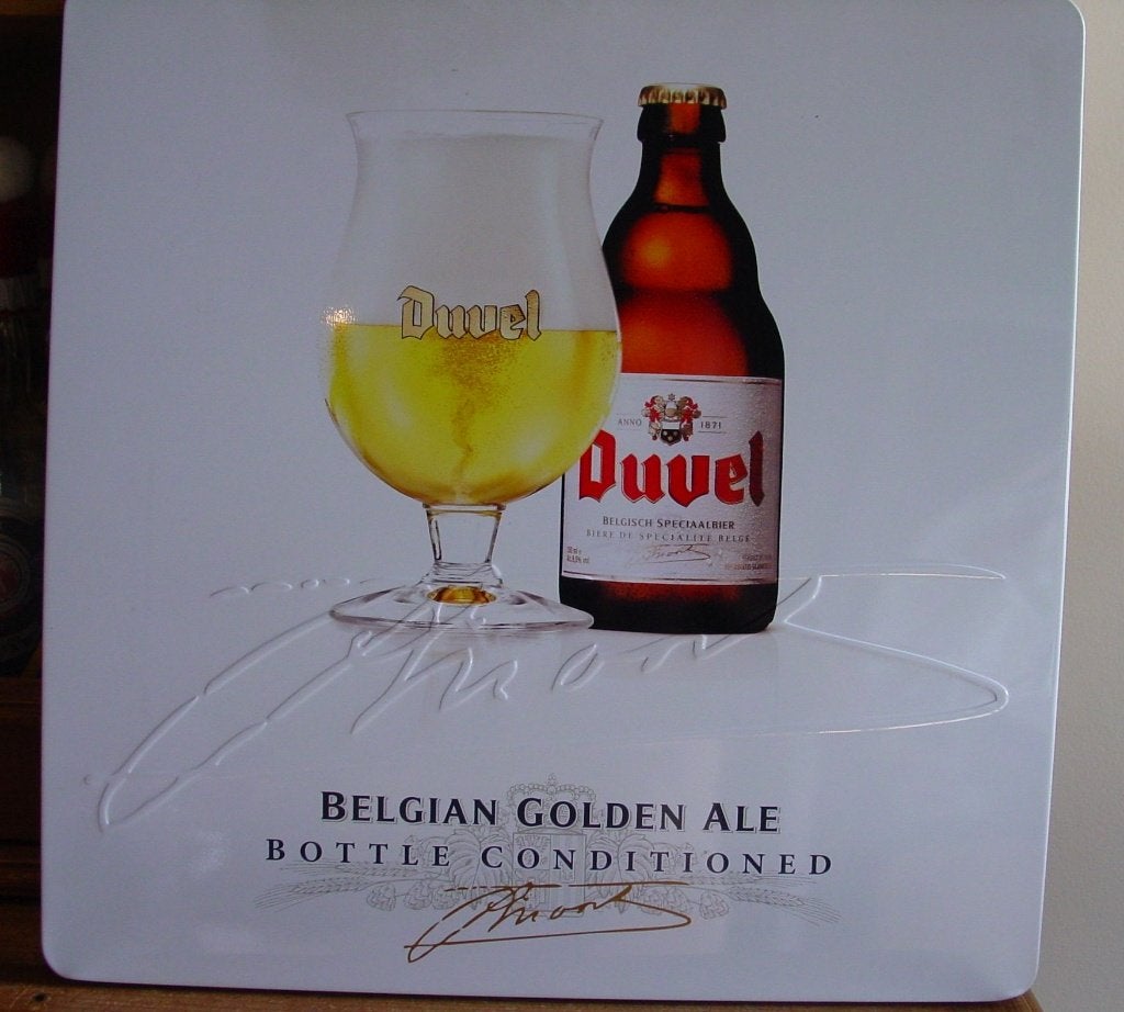 DUVEL REKLAME -METAAL-, Verzamelen, Biermerken, Ophalen of Verzenden, Zo goed als nieuw, Glas of Glazen, Duvel