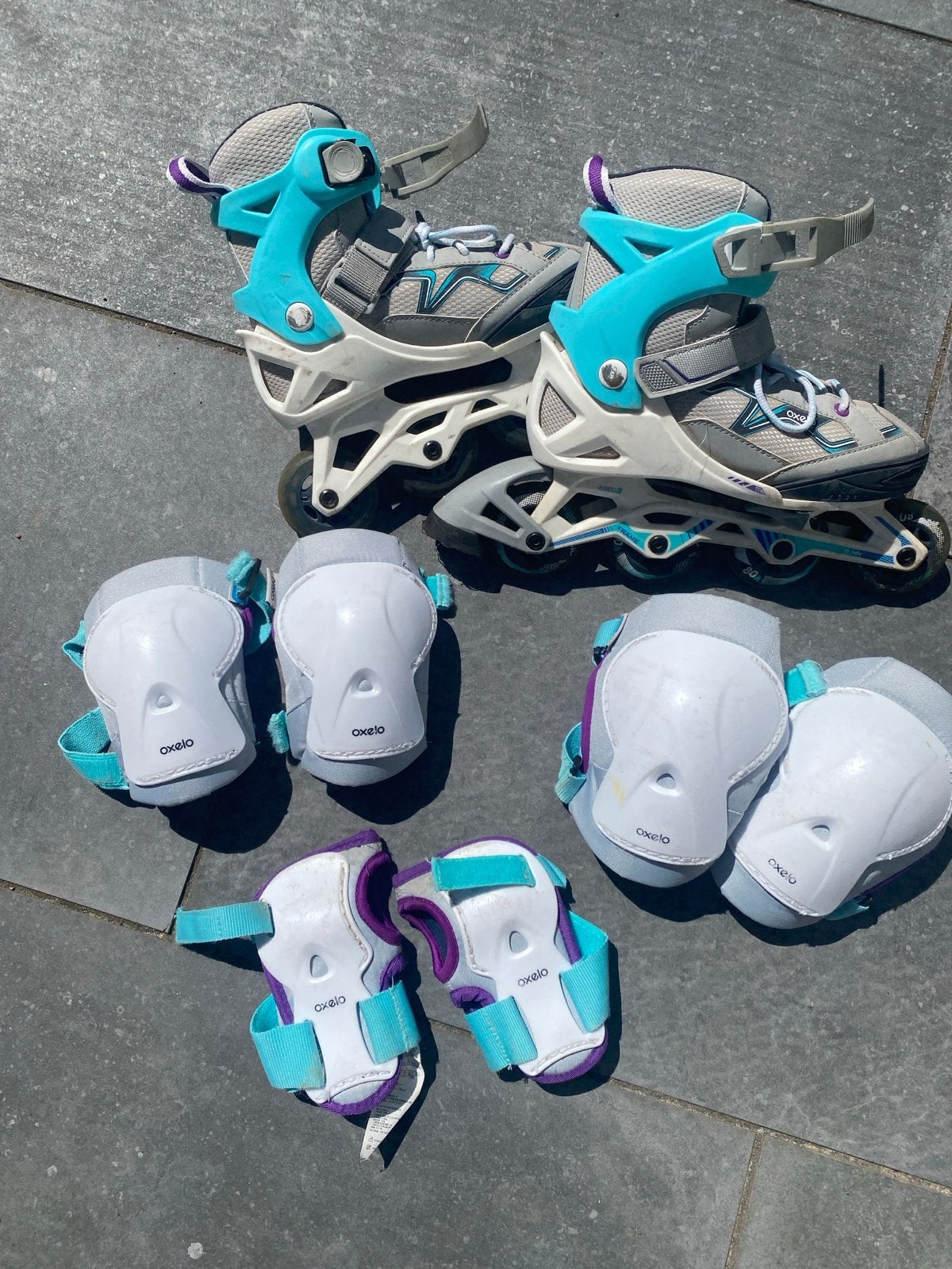 Oxelo skates met bescherming, verstelbaar maat 34-38, Sport en Fitness, Skeelers, Overige merken, Kinderen, Ophalen of Verzenden
