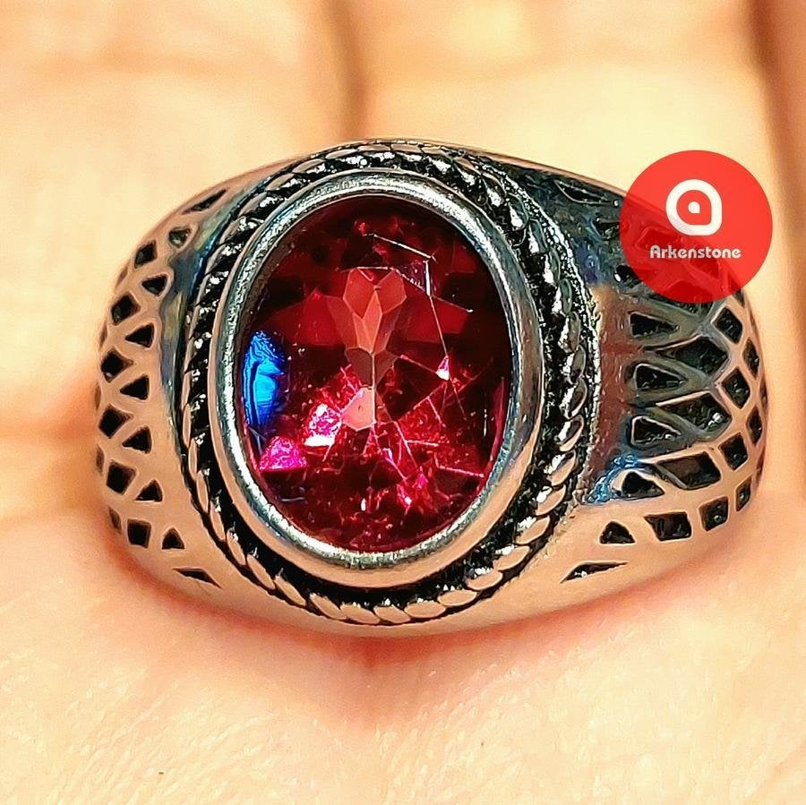 Elegante Titanium Ring met Schitterende Rode Topaas CAR42, Sieraden, Tassen en Uiterlijk, Ringen, Overige materialen, 20 of groter