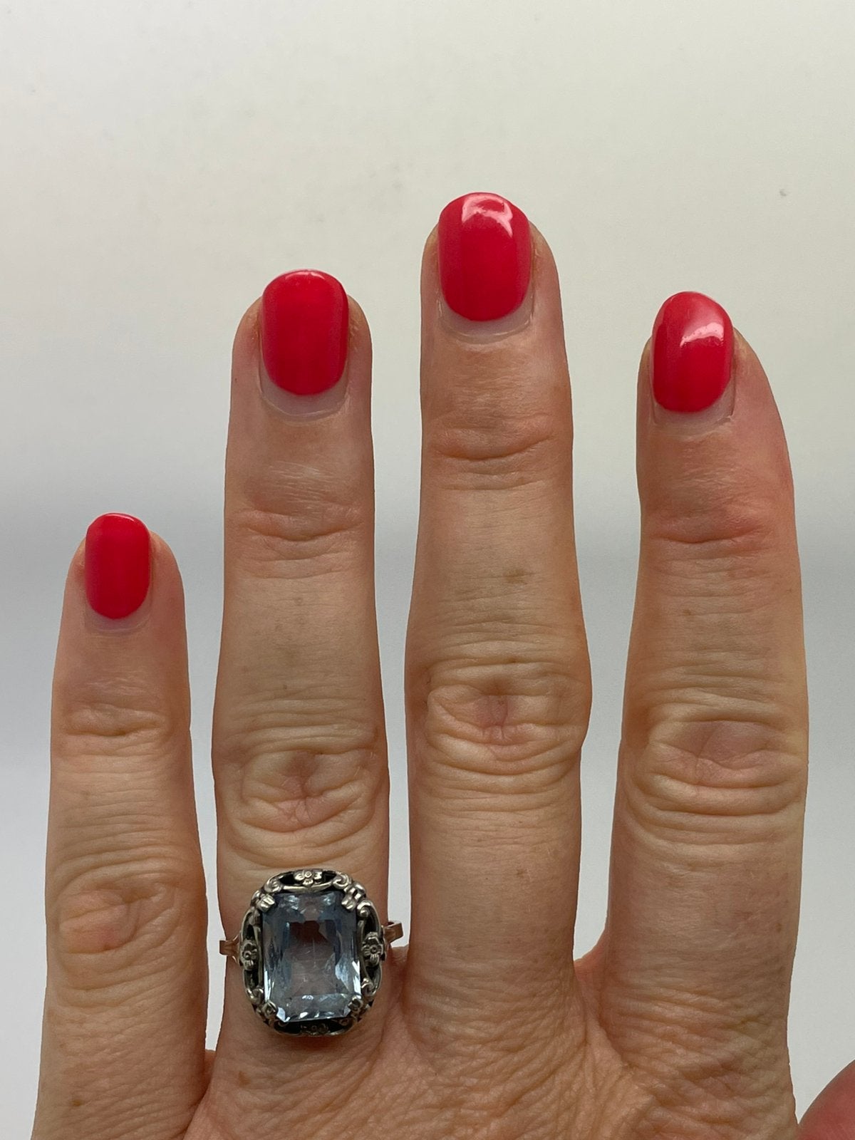 F662 Prachtige zilveren aquamarijn ring maat 18, Sieraden, Tassen en Uiterlijk, Antieke sieraden, Ophalen of Verzenden, Zilver