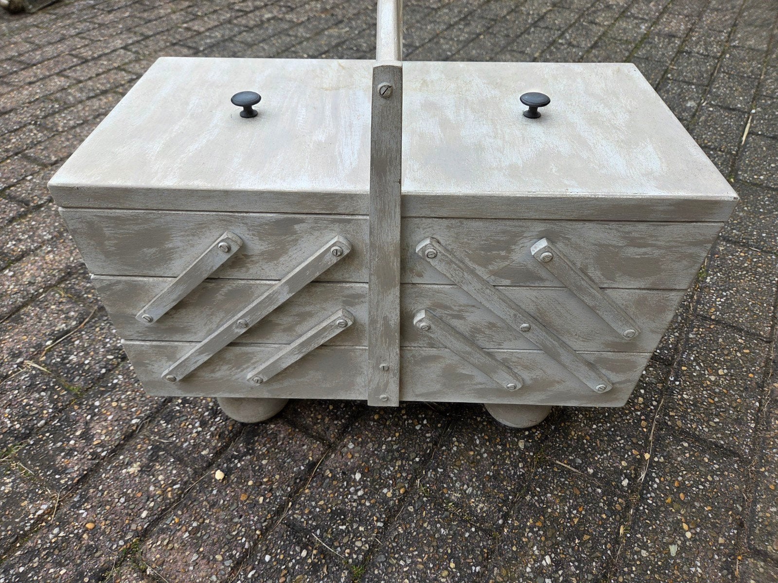 Vintage houten naaidoos - uitschuifbaar, Ophalen, Gebruikt, Overige typen
