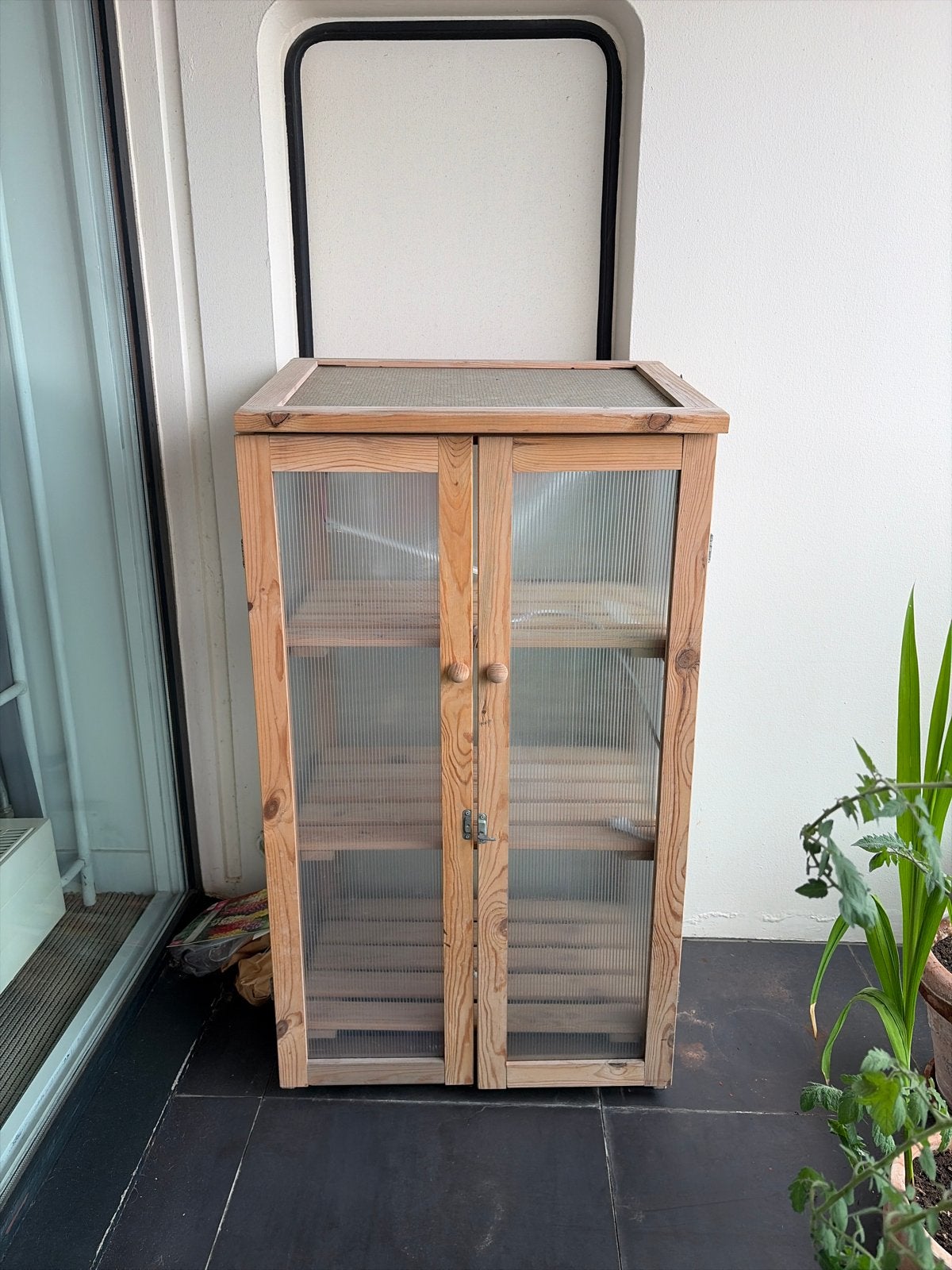 Houten kweekkasje met glazen deuren, Ophalen, Overige materialen, Gebruikt, Kweekkas