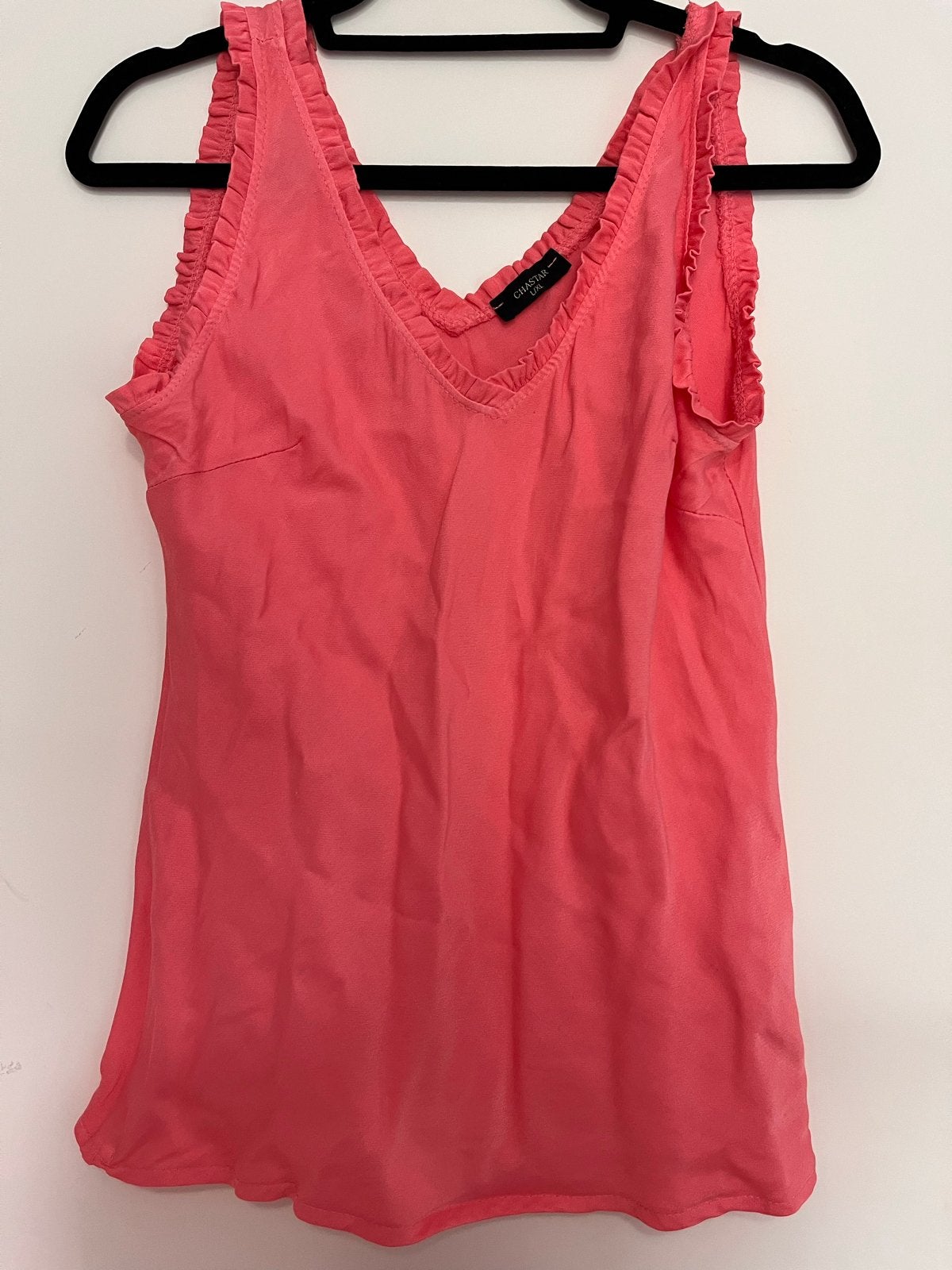 Roze top met ruches, maat L/XL, Verzenden, Maat 42/44 (L), Roze, Zonder mouw