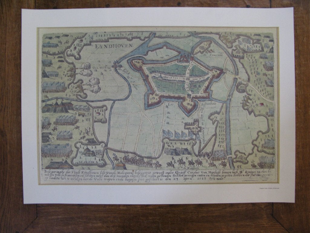 reproductie plattegrond Eindhoven in 1583, Baudartius, 1615, Voor 1800, Ophalen of Verzenden, Landkaart, Nederland