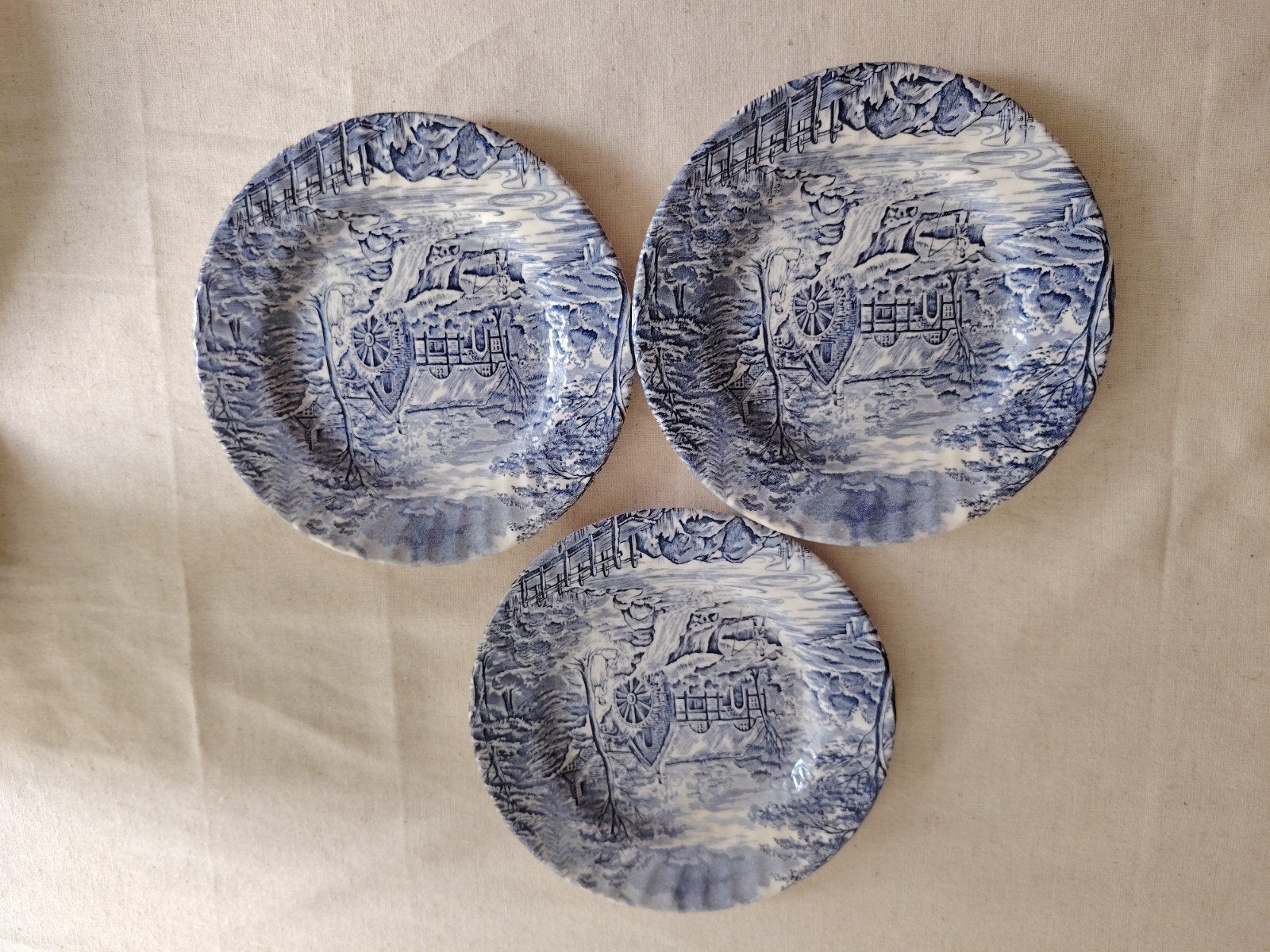 Antieke Myott Meakin borden, blauw-wit, set van 3, Ophalen