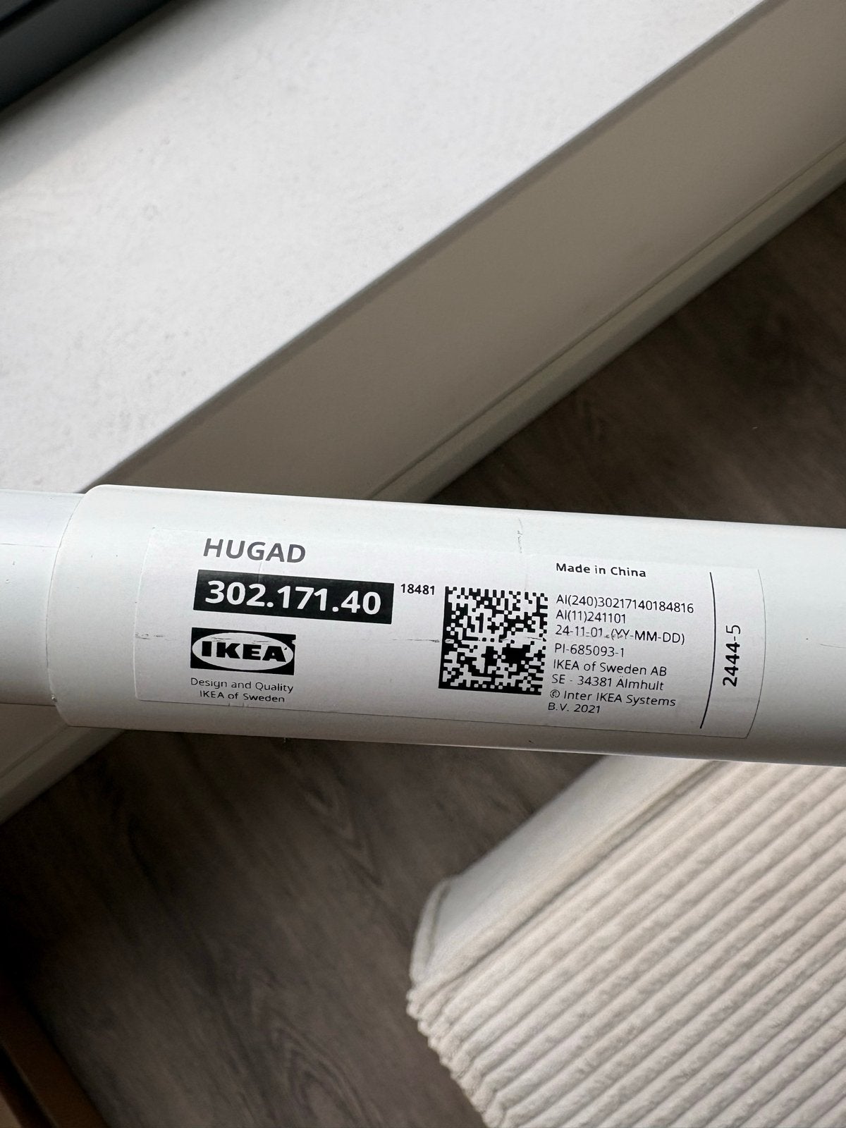 IKEA Hugad rolgordijn - Wit, 302.171.40, Huis en Inrichting, Stoffering | Gordijnen en Lamellen, Ophalen, Wit, Zo goed als nieuw