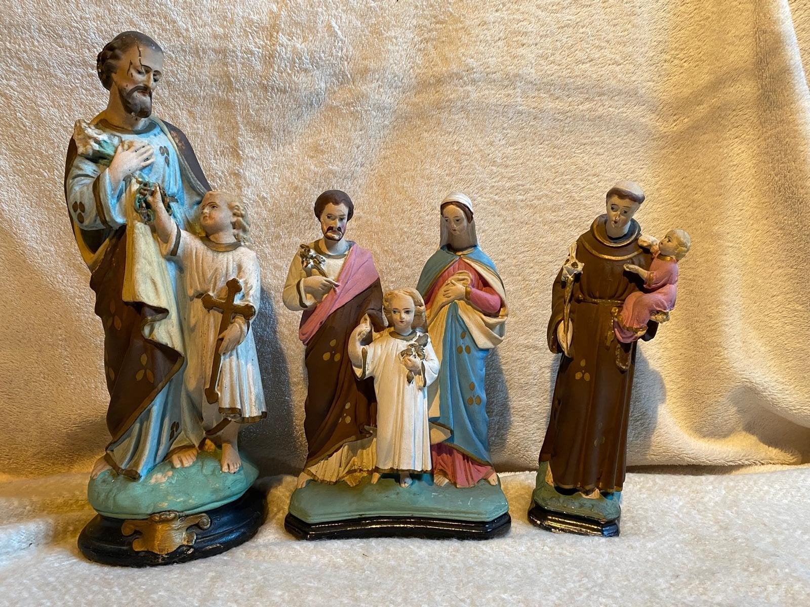 3 Heiligen beelden: Heilige Familie, Padua en Jozef/Jezus, Ophalen of Verzenden
