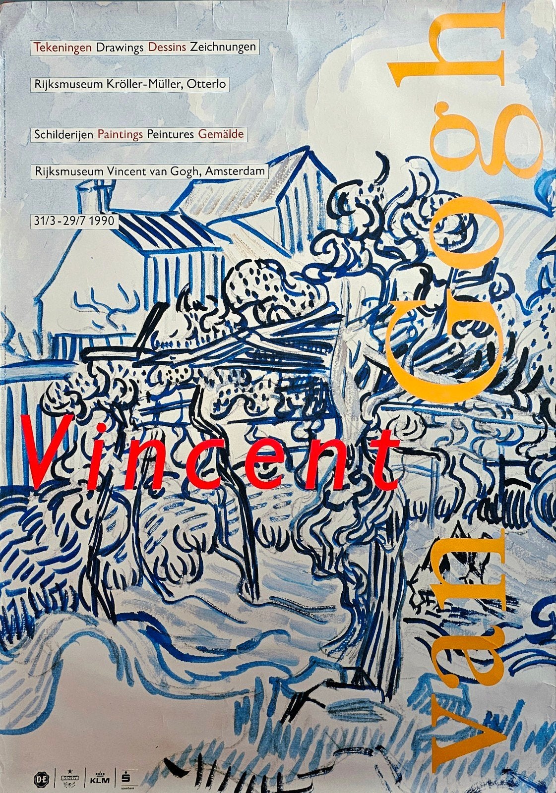 Originele Van Gogh tentoonstellingsposter 1990 - 118x83 cm, Verzamelen, Posters, Deurposter of groter, Ophalen of Verzenden, Overige onderwerpen