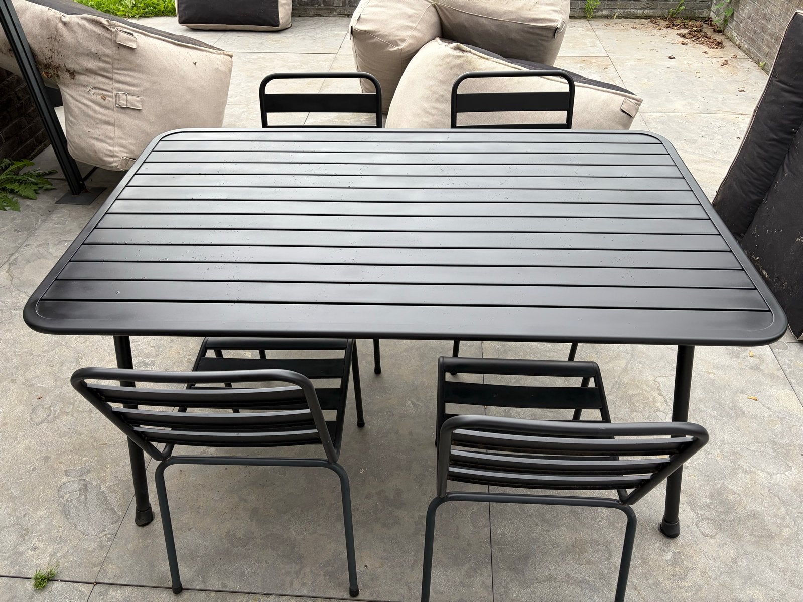 Zwart metalen tuinset met tafel en 4 stoelen, Ophalen, Gebruikt, Eettafel, Tuinset