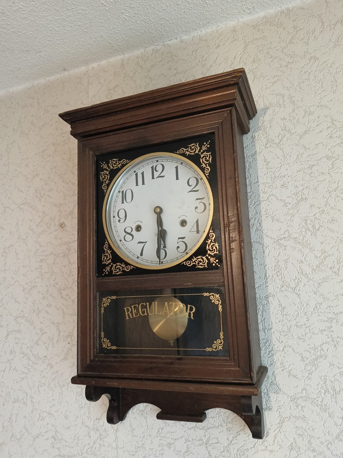 Antieke Regulator Wandklok - Hout en Messing, Ophalen