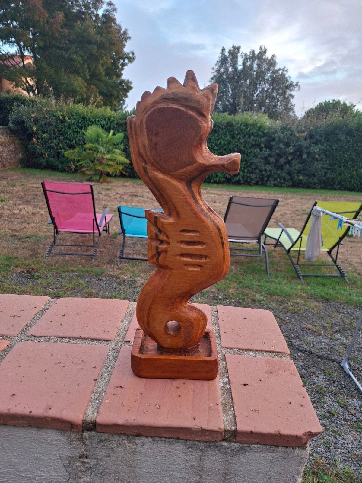 Houten Zeepaard Beeld - Handgesneden Decoratie, Ophalen of Verzenden, 20 - 50 cm, Zeeleven, Beeld