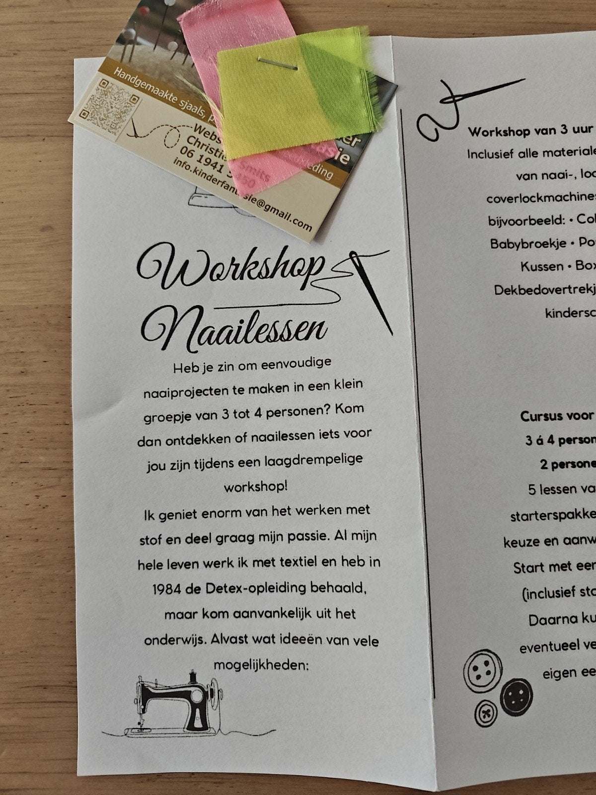 naailessen cursus Maashorst Uden Zeeland, Hobby en Vrije tijd, Ophalen of Verzenden