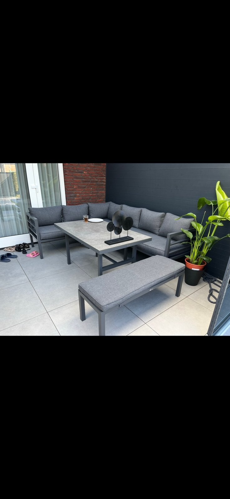 Tuinset hoekbank + picknick bank, Ophalen, Gebruikt, Aluminium, Loungeset