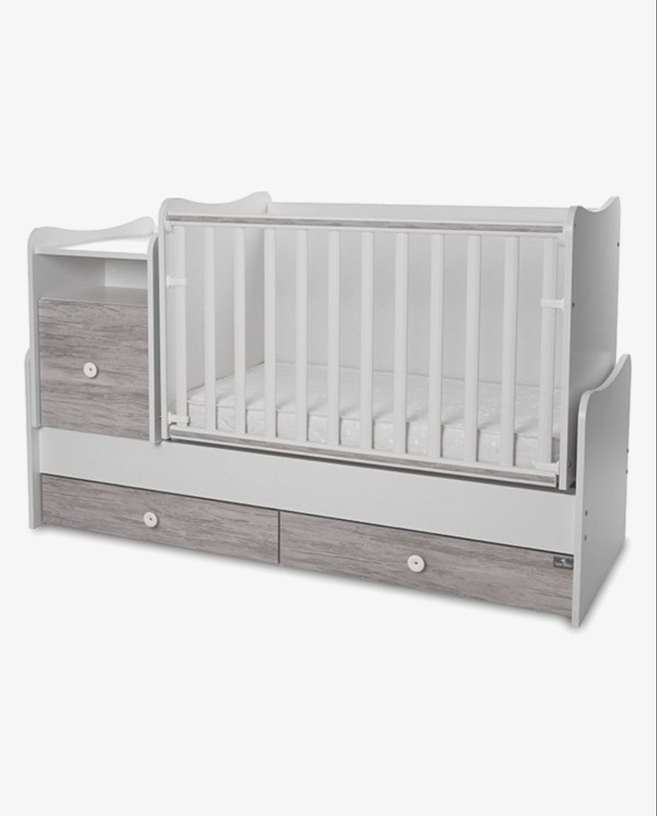 Lorelli Babybed/Ledikant met Commode en Lades, Ophalen, Eenpersoons, Wit, Overige maten