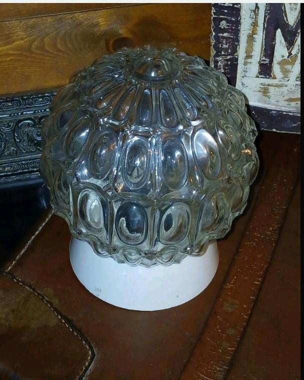 Vintage Glazen Bollamp Plafondlamp, Huis en Inrichting, Lampen | Plafondlampen, Ophalen of Verzenden, Zo goed als nieuw, Glas