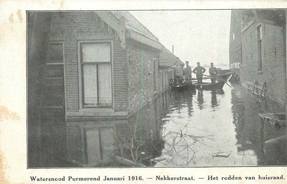 304-216-041 Purmerend Watersnood 1916 Nekkerstraat Het redd, Verzenden, Voor 1920, Noord-Holland