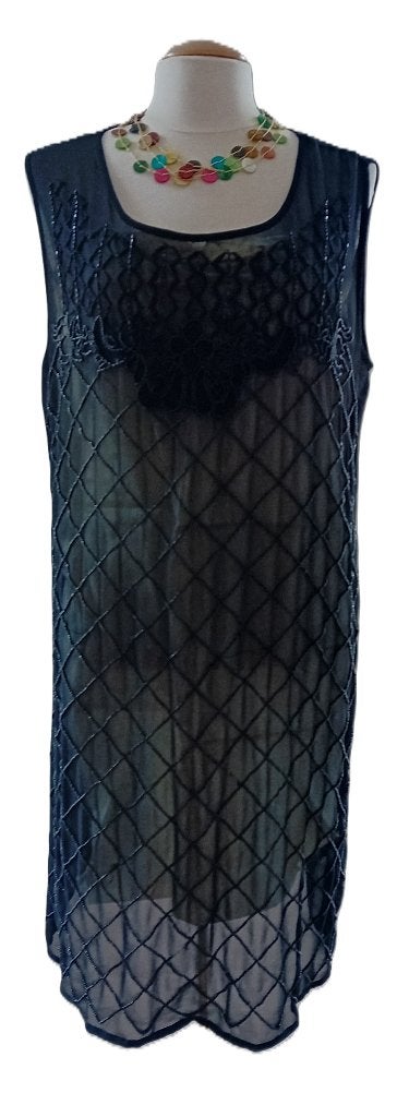 Chique chiffonstof met kralenborduursel van de Bijenkorf, Zwart, Maat 46/48 (XL) of groter, Nieuw, Ophalen of Verzenden