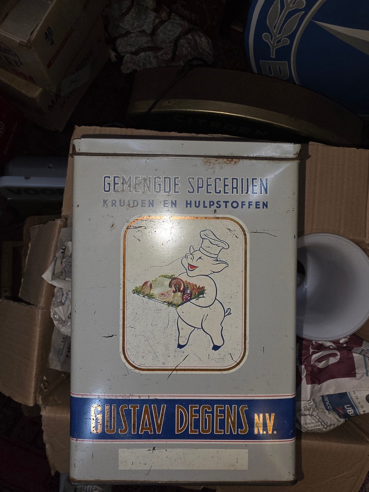Oud specerijen blik, Ophalen of Verzenden, Gebruikt, Overige