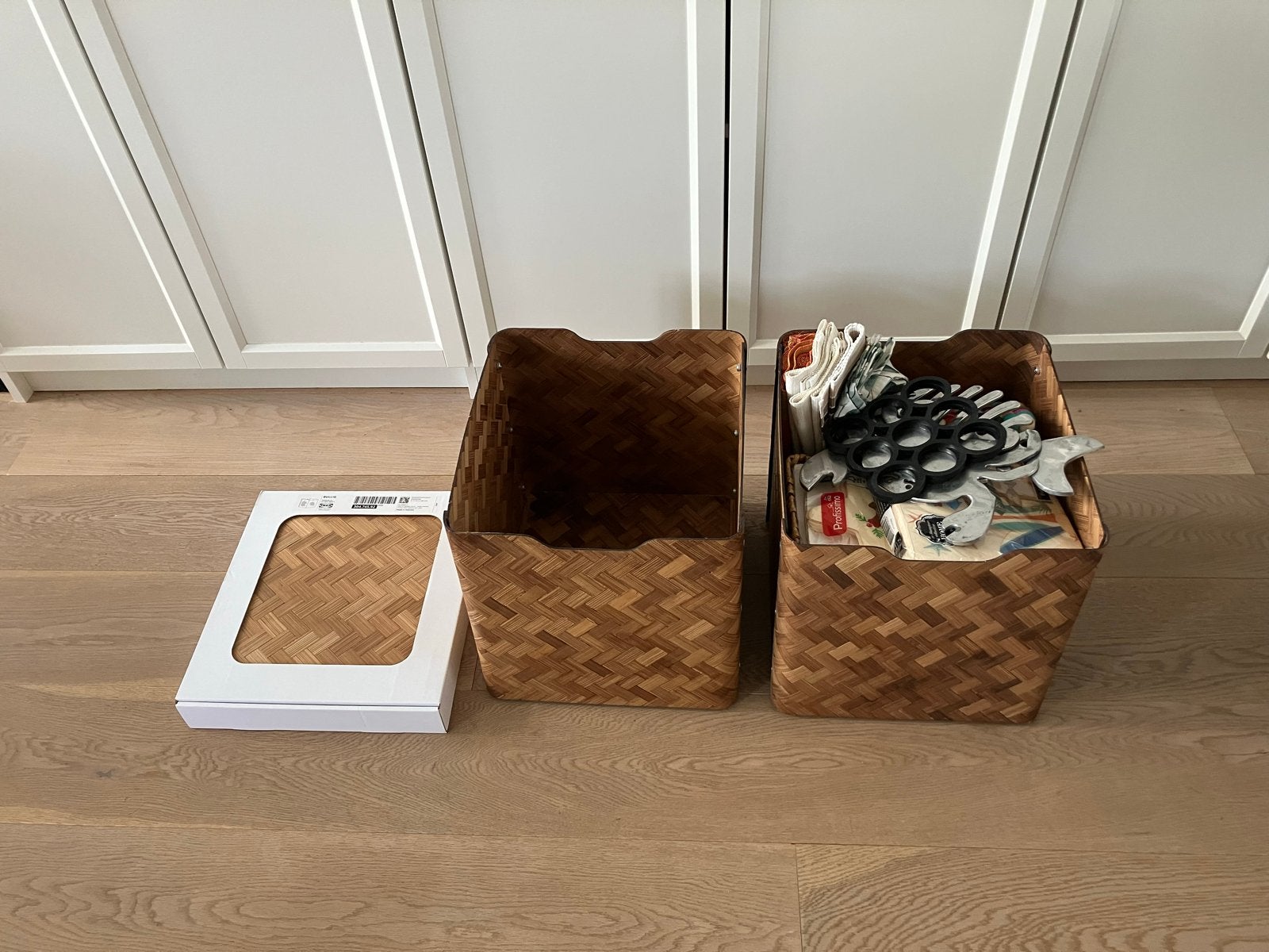 IKEA BULLIG dozen - 3 stuks (2 gemonteerd), Huis en Inrichting, Ophalen, Gebruikt, Bruin, Hout