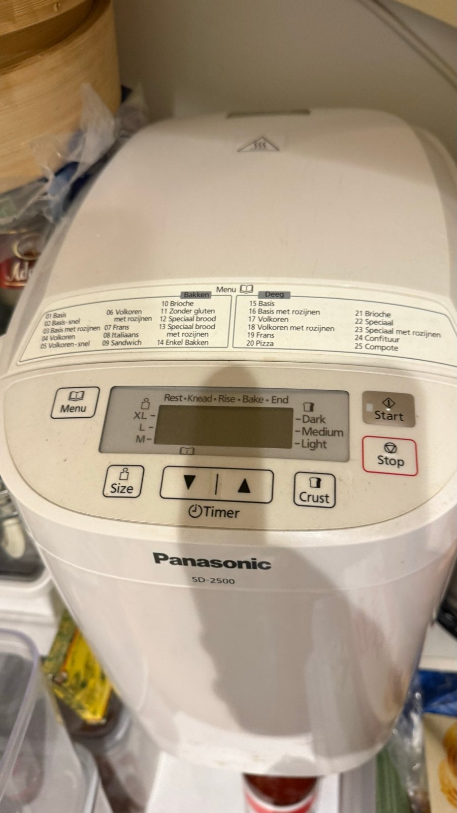 Panasonic SD-2500 Broodbakmachine - Zo goed als nieuw, Witgoed en Apparatuur, Broodbakmachines, Zo goed als nieuw, Met timer, 800 tot 1200 gram deeg