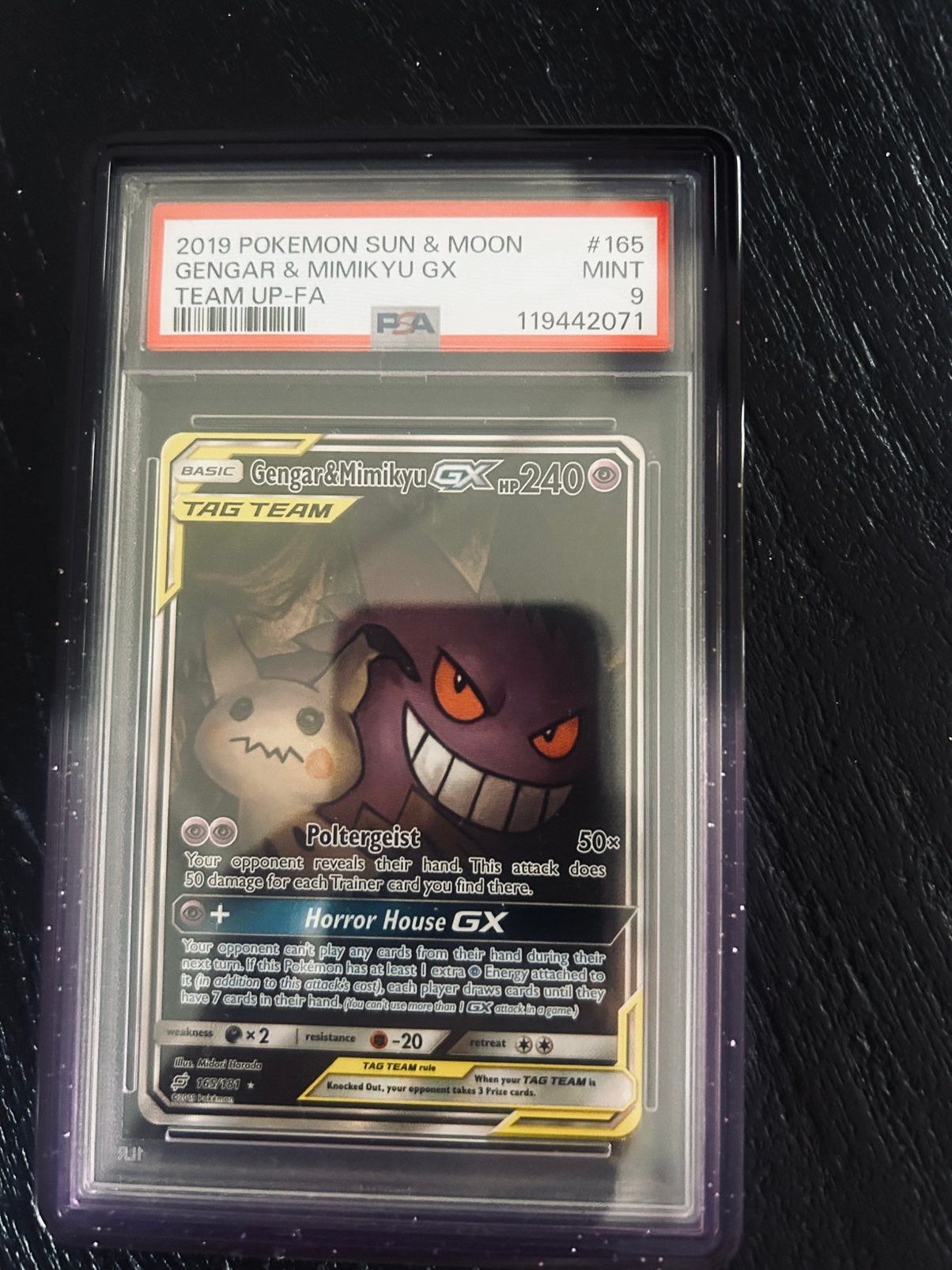 gengar mimikyu gx 165 tag team psa 9, Ophalen of Verzenden, Zo goed als nieuw