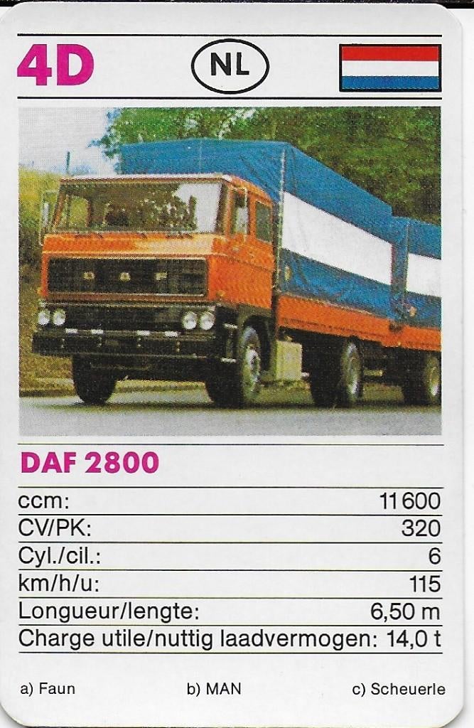 B350 autokaartje 4d daf 2800, Verzamelen, Ophalen of Verzenden, Zo goed als nieuw, Auto's