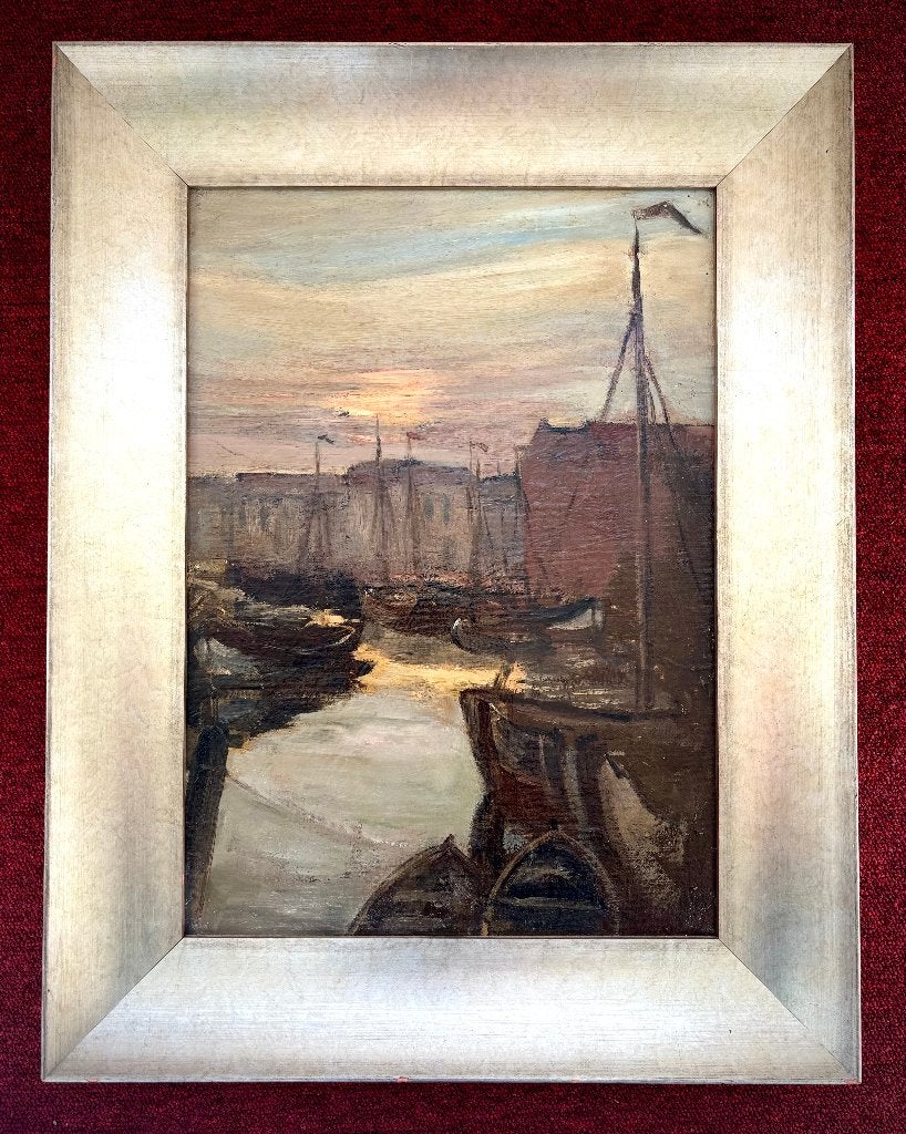 Jacob Henricus Maris 1837 - 1899 - platbodems in Amsterdam, Maritiem / water, Impressionistisch, Ophalen of Verzenden, Olieverf