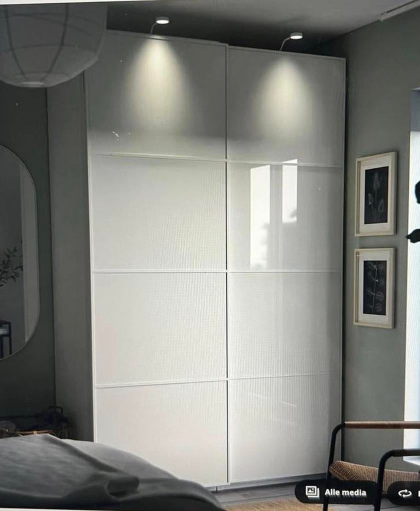 IKEA PAX/FÄRVIK Kledingkastcombinatie wit/wit glas, Ophalen, 100 tot 150 cm, 200 cm of meer, Met lade(s)