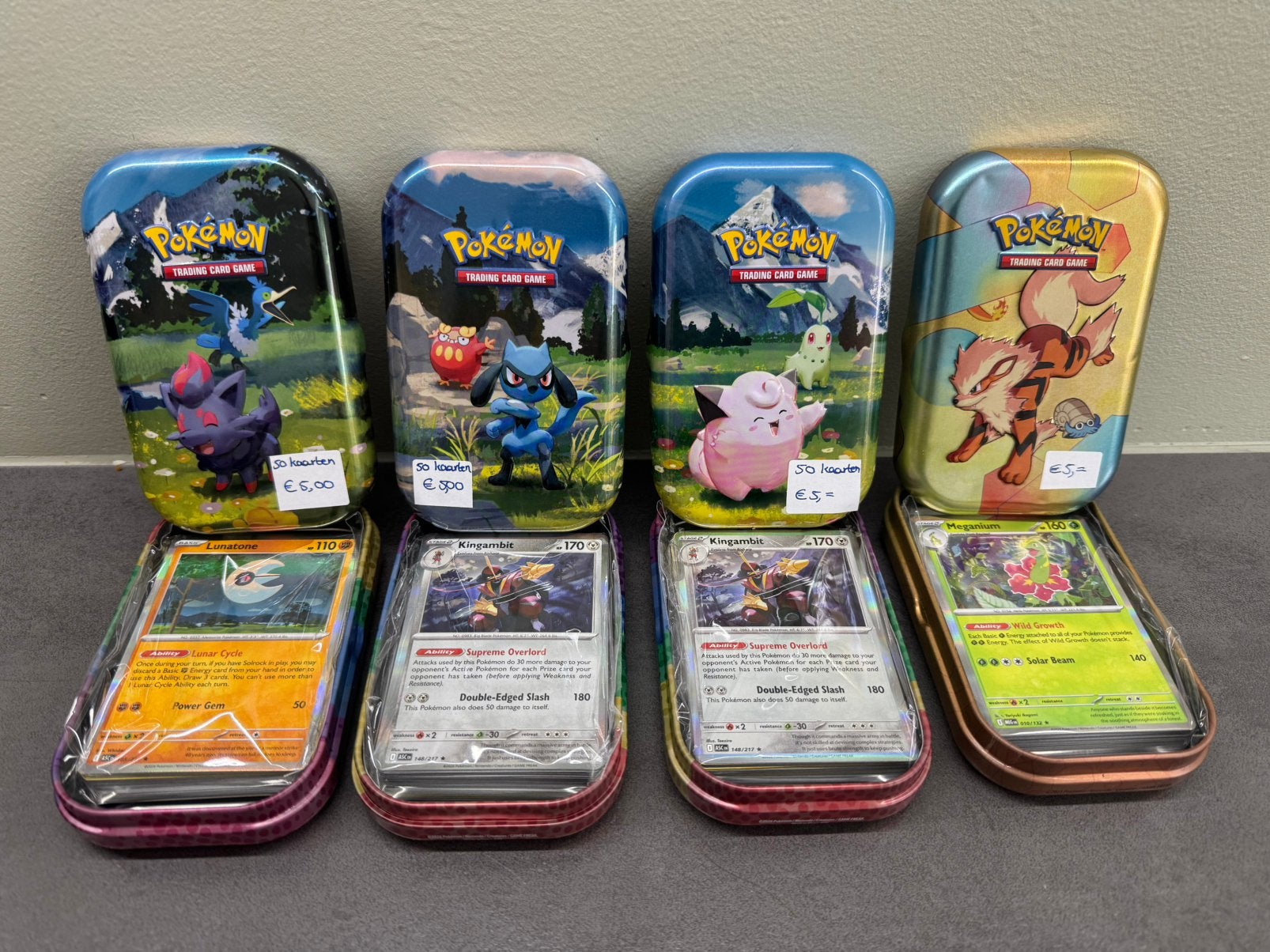Pokémon Mini Tins met 50 kaarten, Ophalen of Verzenden, Zo goed als nieuw, Overige typen