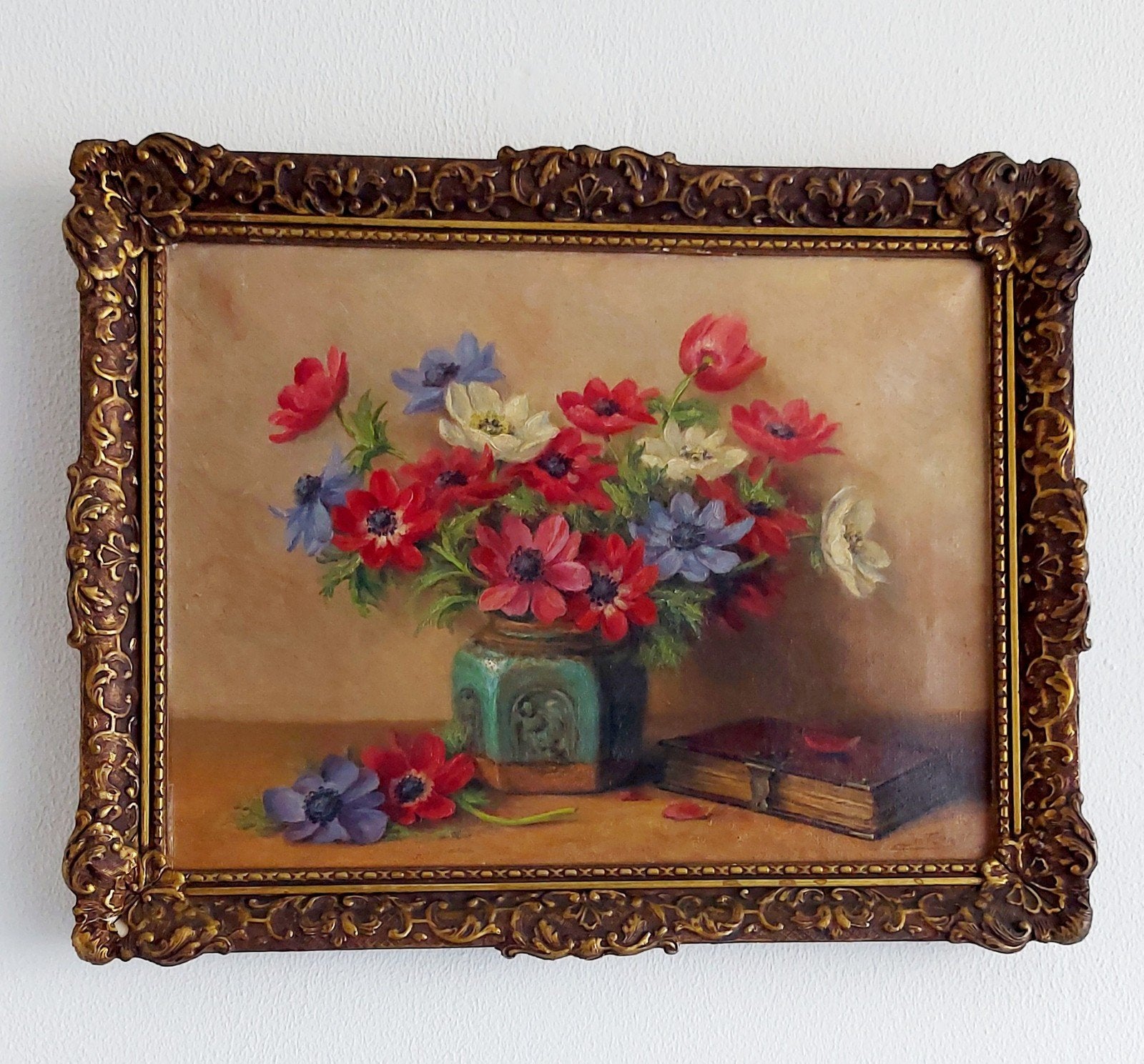 Prachtig olieverf bloemstilleven met gemberpot van Jan Flier, Antiek en Kunst, Doek, Gesigneerd, Olieverf, Klassiek