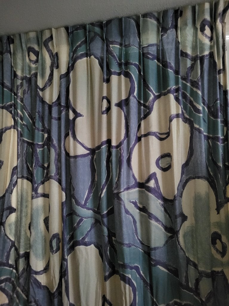 Gordijnen.                    Hoogte 245 cm., Gebruikt, Blauw, Ophalen of Verzenden, Gordijn