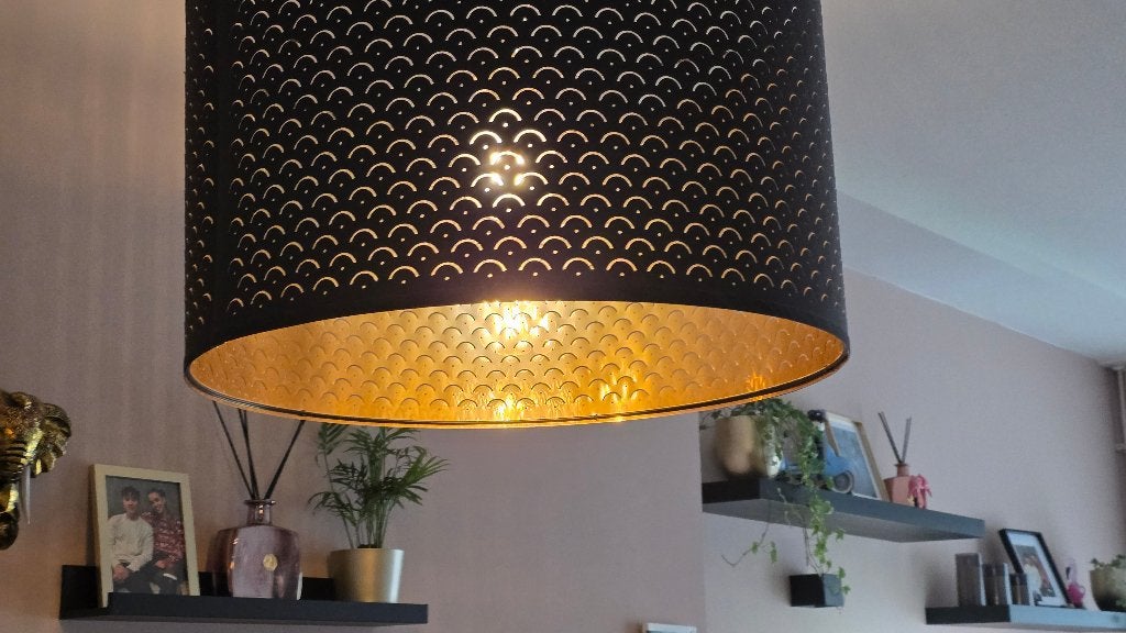Eettafel lamp, Ophalen, Zo goed als nieuw, Fluweel zwart goud, E27 (groot)